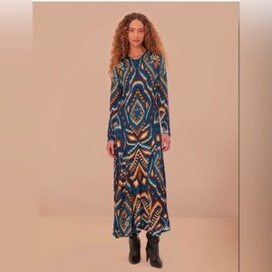 NEW FARM RIO pineapple ikat maxi dress in pineapple ikat blue Size L Large